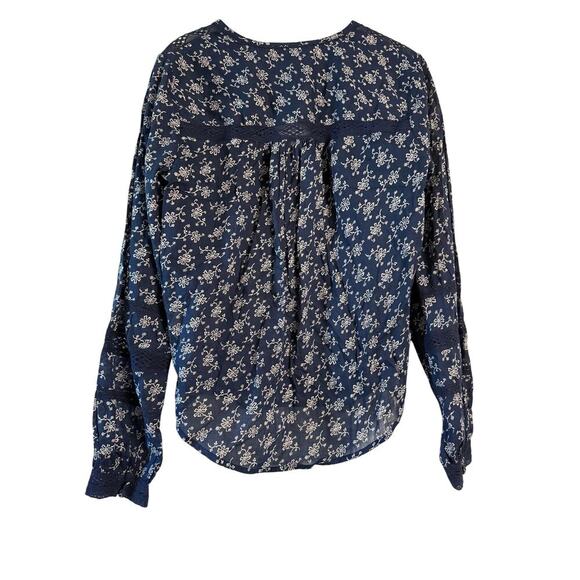 Veronica Beard Navy Floral Kent Long Sleeved Marine Blue Top Sz 2 - Picture 8 of 8